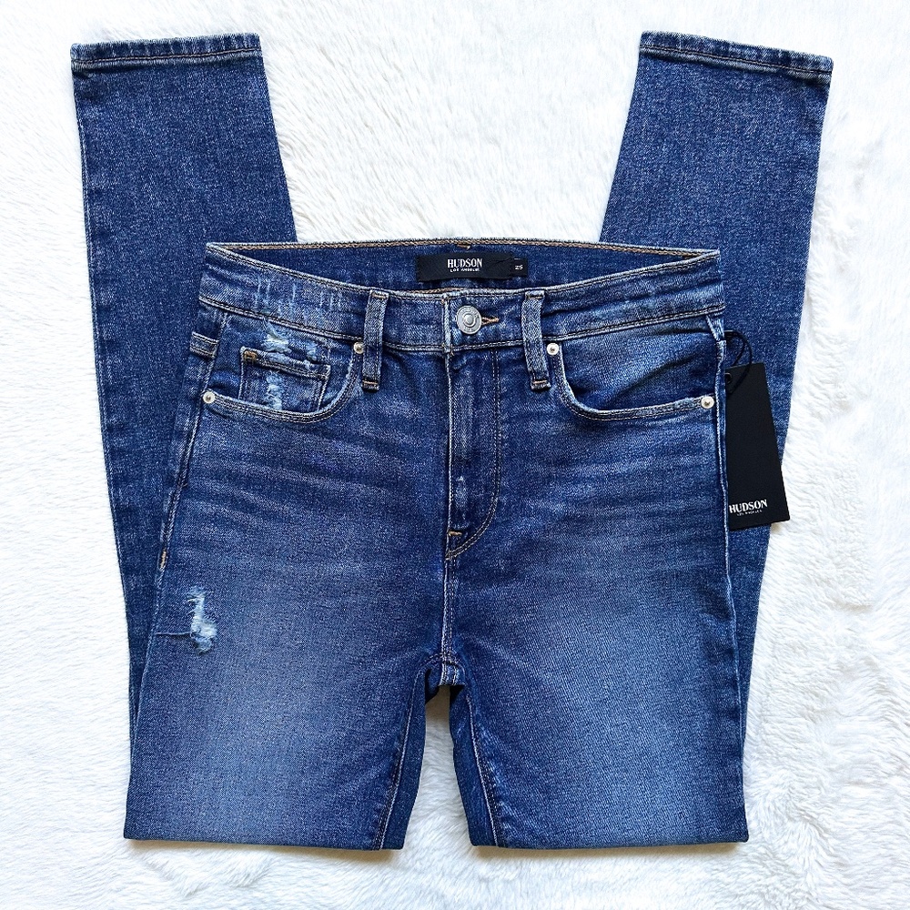 HUDSON Barbara High Waist Super Skinny Ankle Cropped Distressed Stretch Jeans